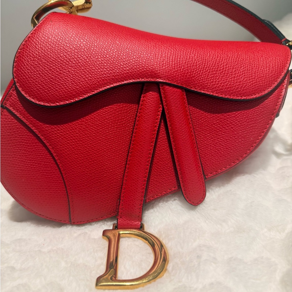 Dior Mini Red Saddle Crossbody with Gold 'D' Charm